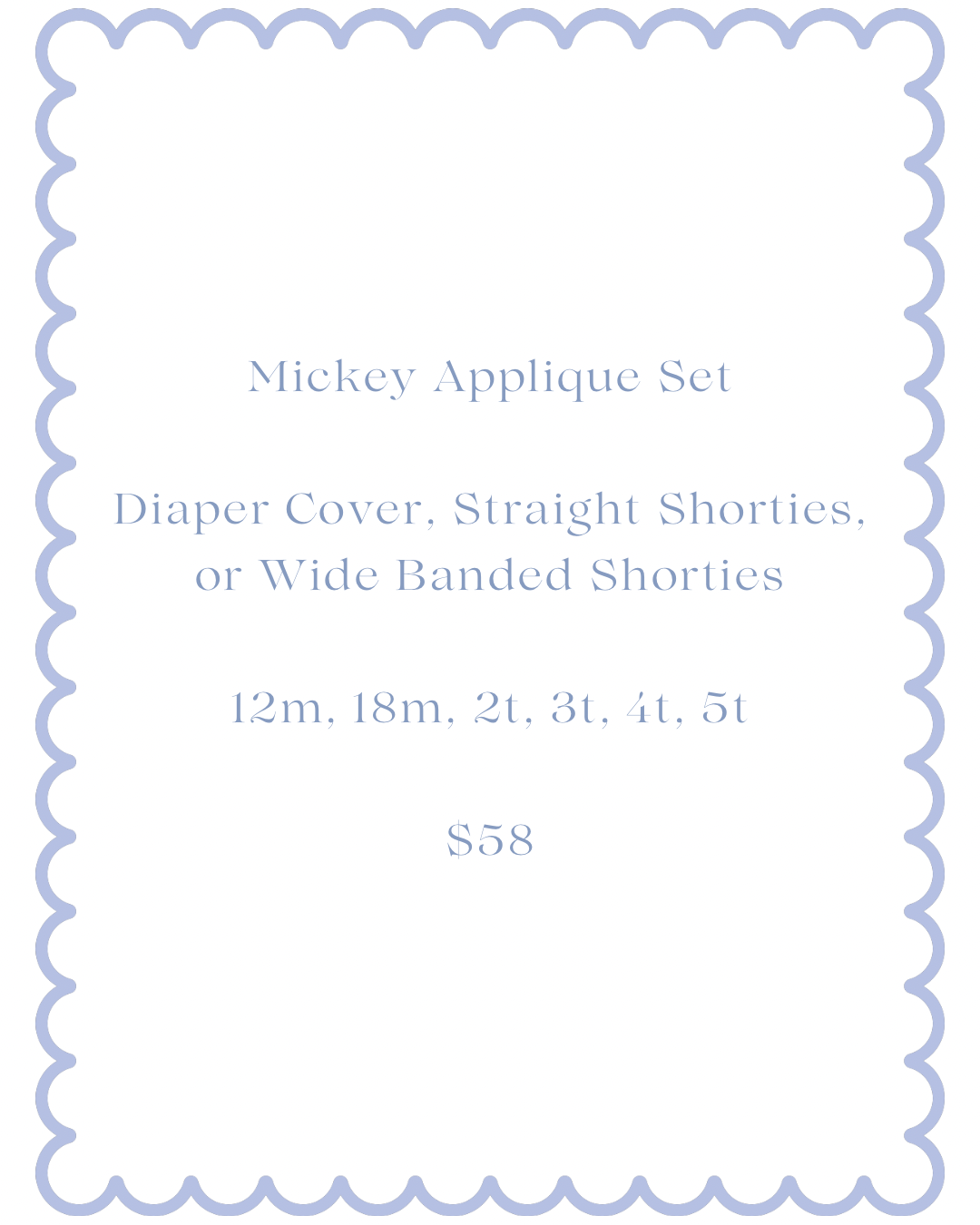 Mickey Applique Shirt/Bottom Set (Diaper Cover, Straight Shorts, or Wide Banded Shorts) 2 week turnaround