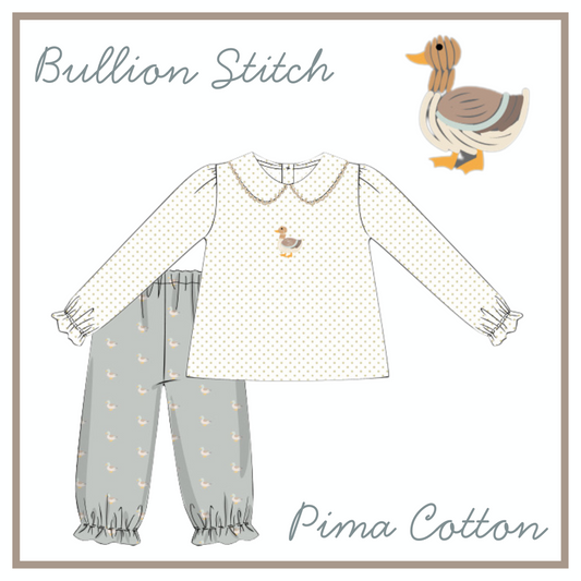 November Arrival GIRLS Pima & Bullion Stitch Mallard Pant Set