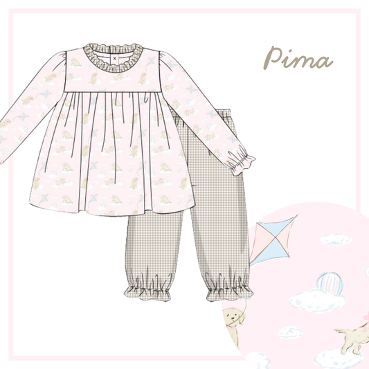 November Arrival Pima Sky Pups Girls Bubble Pant Set