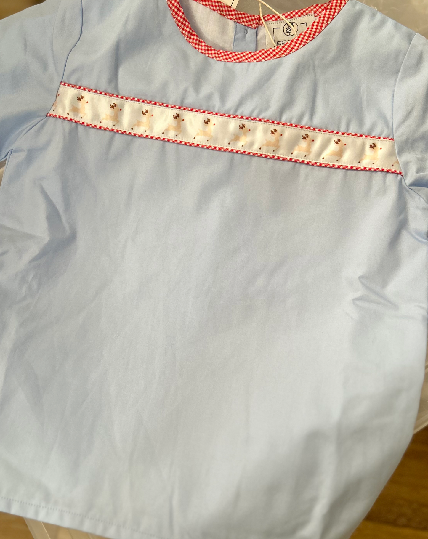 November Arrival Reindeer Ribbon Boys Flat Front Top Pant Set