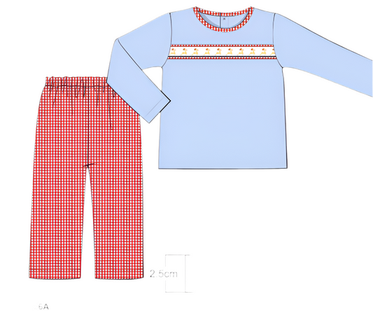 November Arrival Reindeer Ribbon Boys Flat Front Top Pant Set