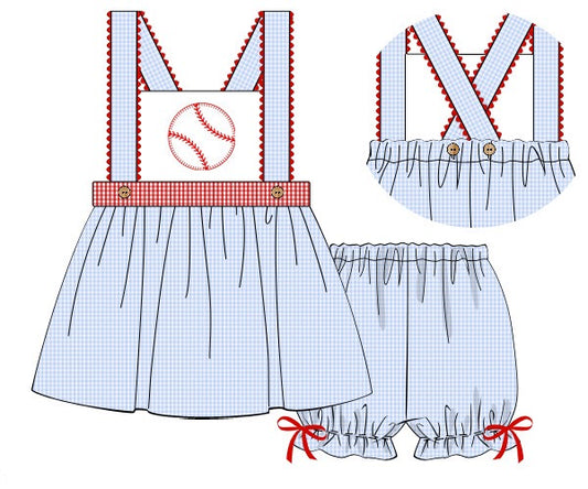 Girls Baseball Applique Banded Shortie Set