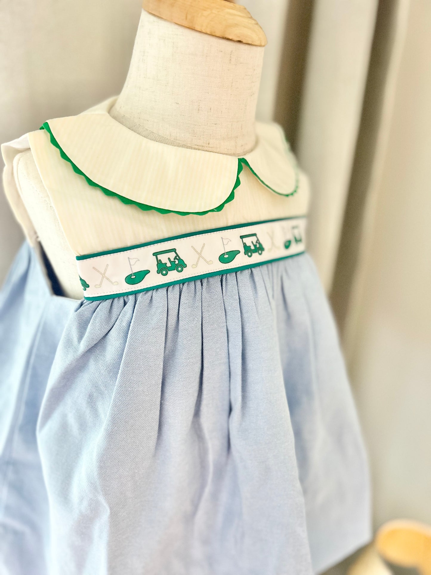 Girls Golf Ribbon Blue Oxford Fabric Bloomer Set