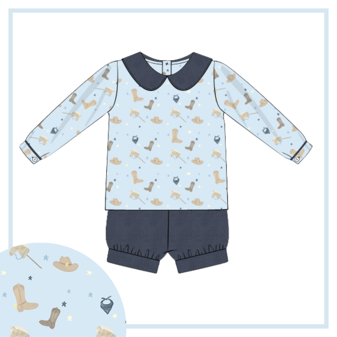 February Arrival Giddy Up Boys Banded Short Set - Pima