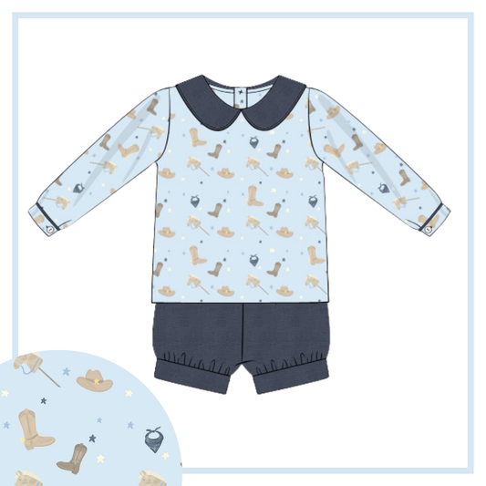 February Arrival Giddy Up Boys Banded Short Set - Pima