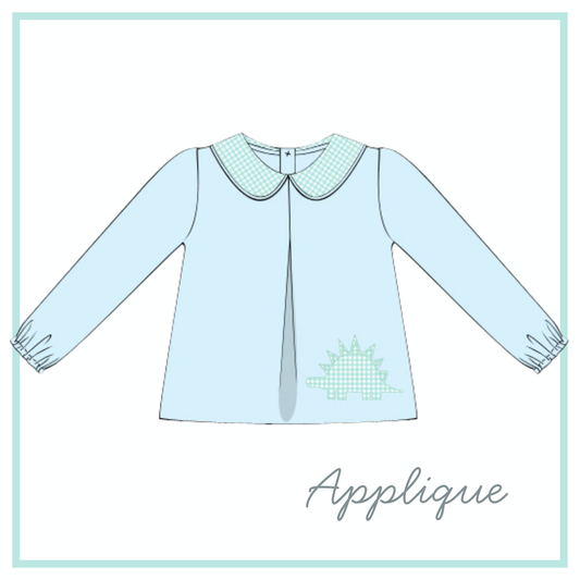 December Arrival Dino Seafoam Applique Pleat Top
