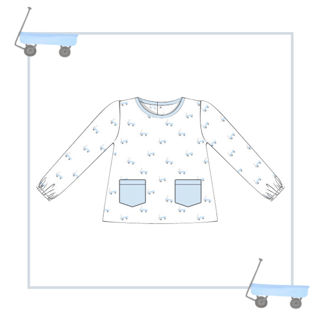 October Arrival Wagon Print Pima Boys Pocket Top