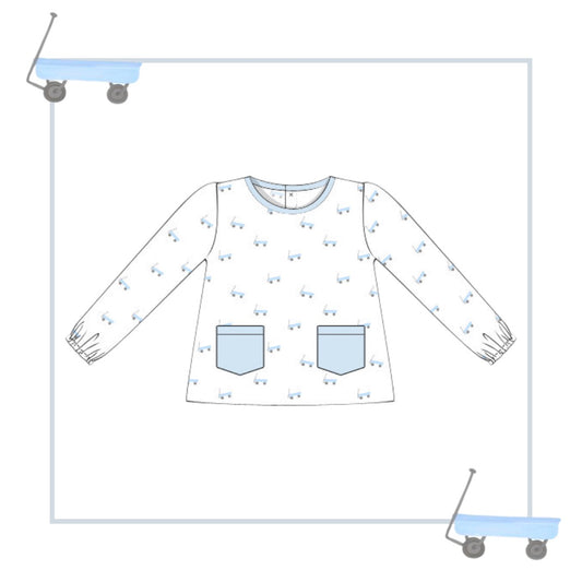 October Arrival Wagon Print Pima Boys Pocket Top