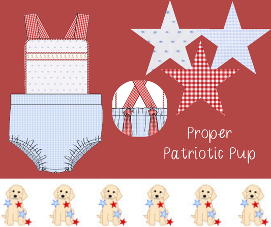Patriotic Pup Ribbon Boys Sunsuit