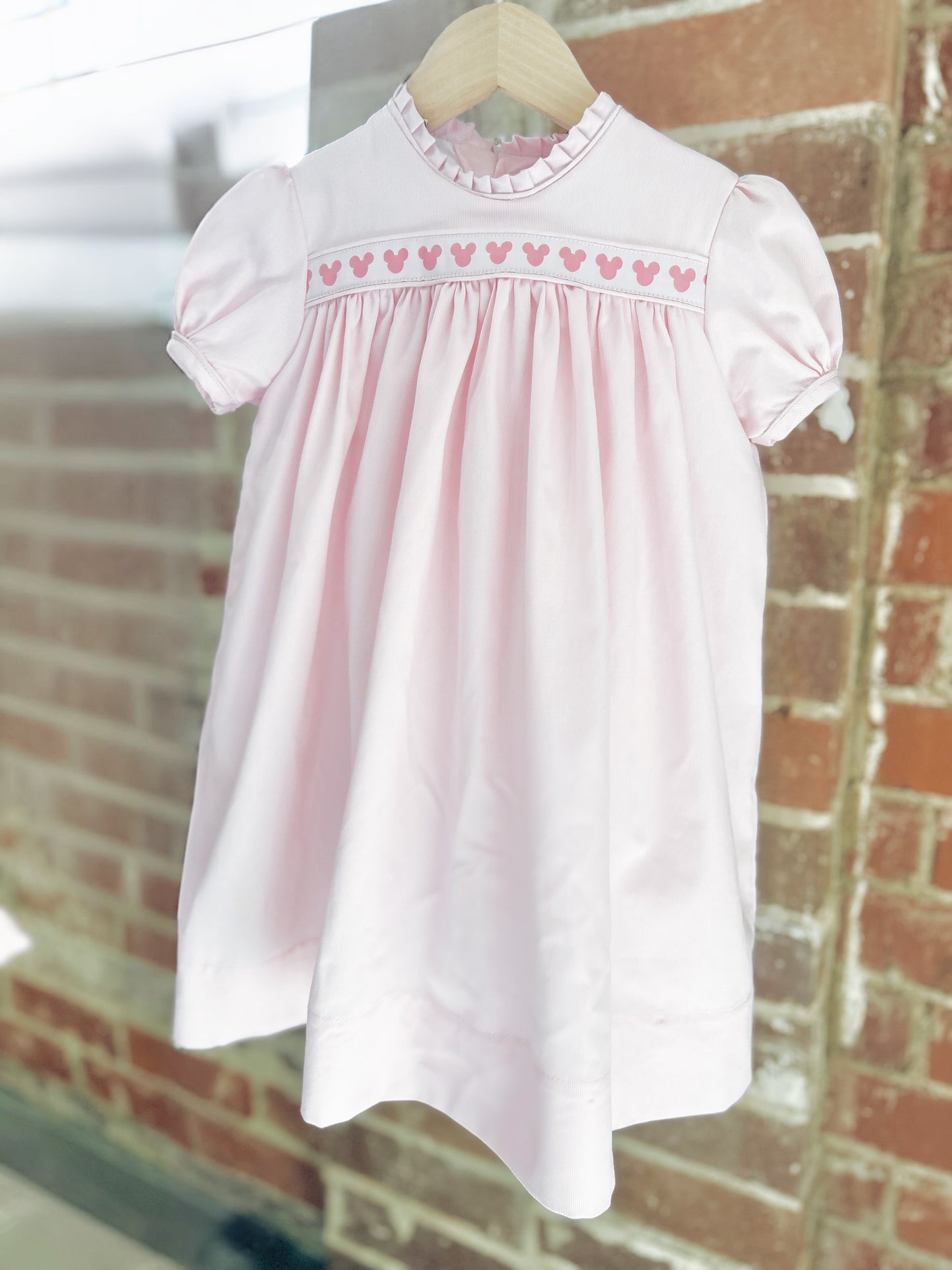 Harper Pink Pique Dress, Pink Mouse Ribbon, in-house produced in USA (12 week TAT from paid invoice)