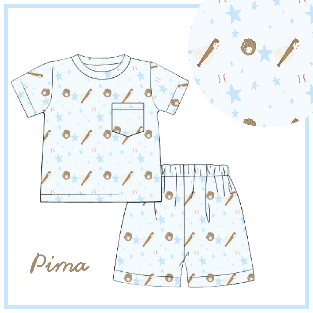 January Arrival Pima Play Baseball Print Shortie Set