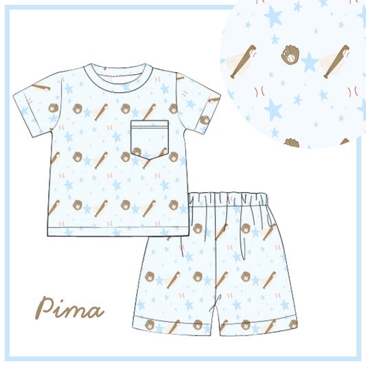 January Arrival Pima Play Baseball Print Shortie Set