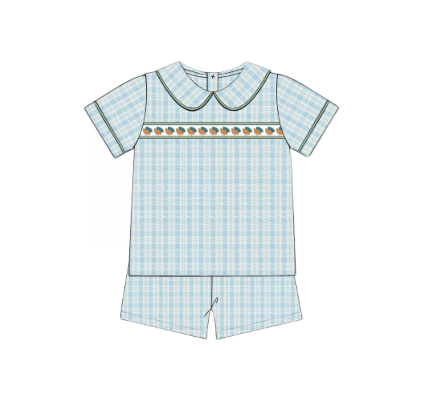 October Presale Boys Turkey Ribbon Front Top & Shortie Set