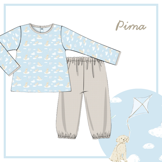 November Arrival Pima Sky Pups Boys Bubble Pant Set