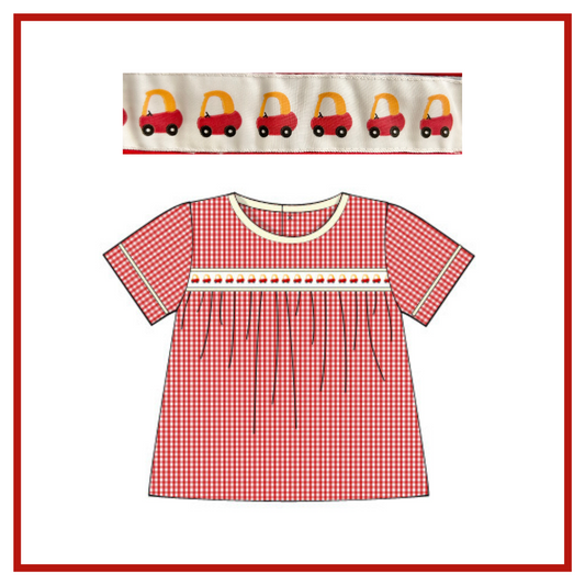 January Arrival Cozy Coupe Ribbon Red Gingham Float Top
