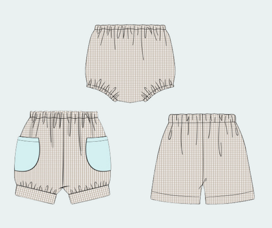 Tan Banded Shorties with Pocket (Construction Ribbon Match)
