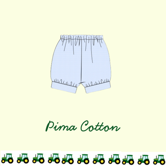 November Arrival Pima Cotton Blue Gingham Wide Banded Shorties (Tractor Ribbon Match)