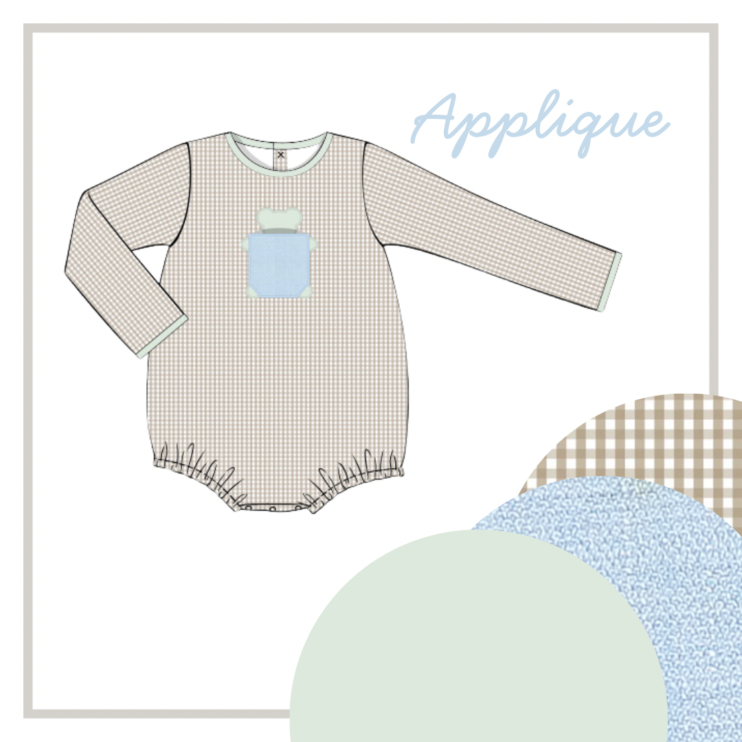December Arrival Boys Bear Applique Bubble