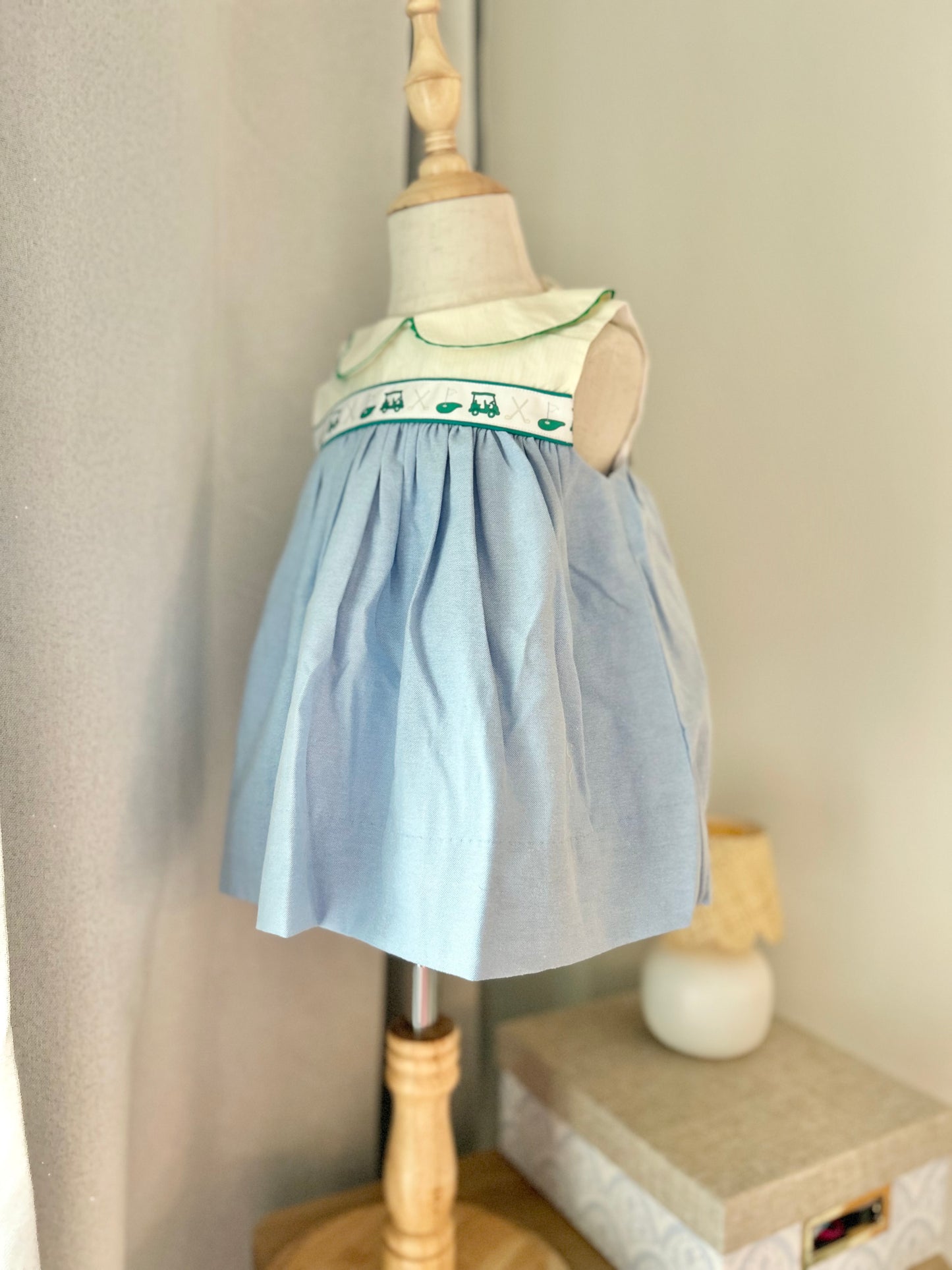 Girls Golf Ribbon Blue Oxford Fabric Bloomer Set