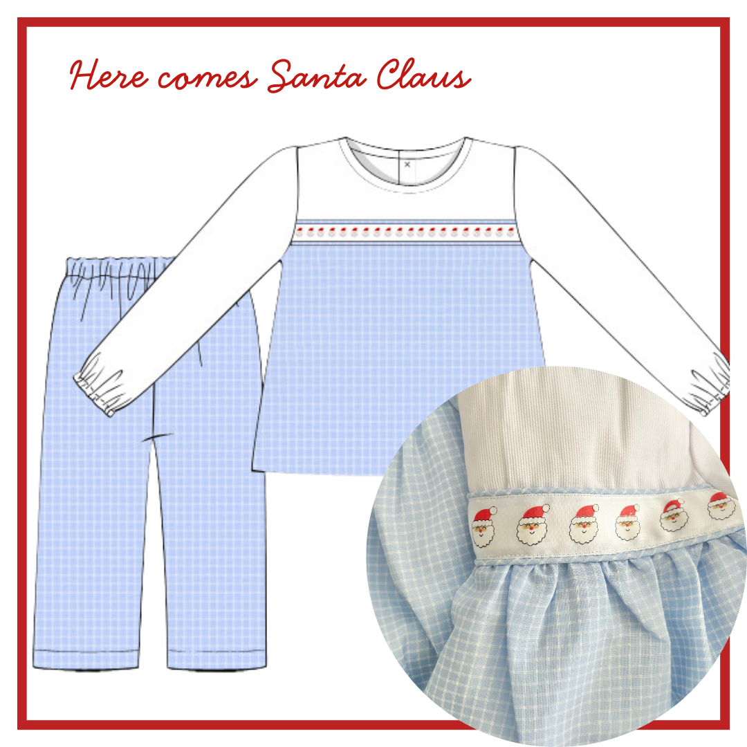 November Arrival Santa Ribbon Boys Flat Front Top & Straight Leg Pant Set