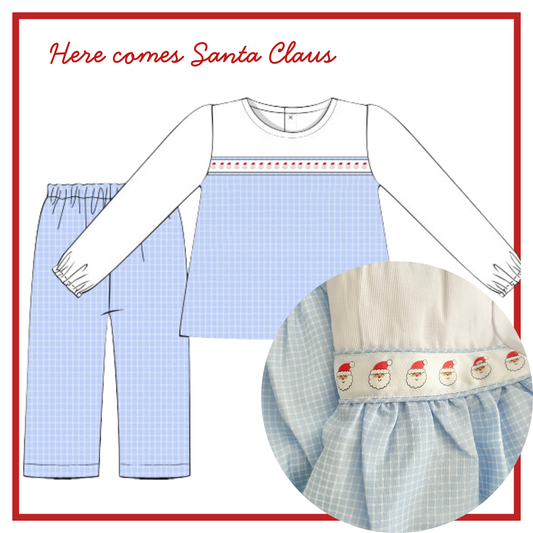 November Arrival Santa Ribbon Boys Flat Front Top & Straight Leg Pant Set