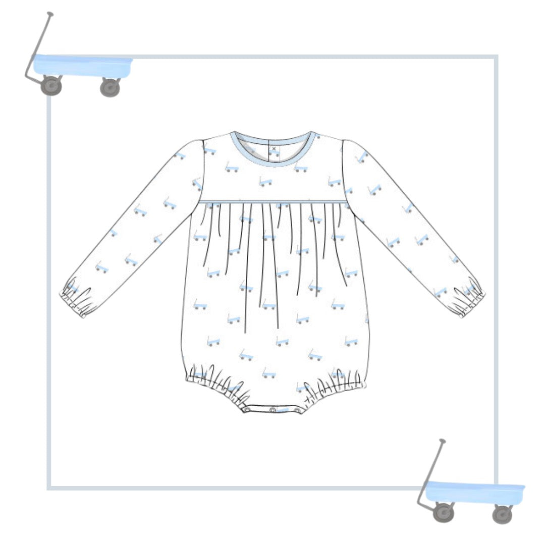 October Arrival Wagon Print Pima Play Boys Bubble