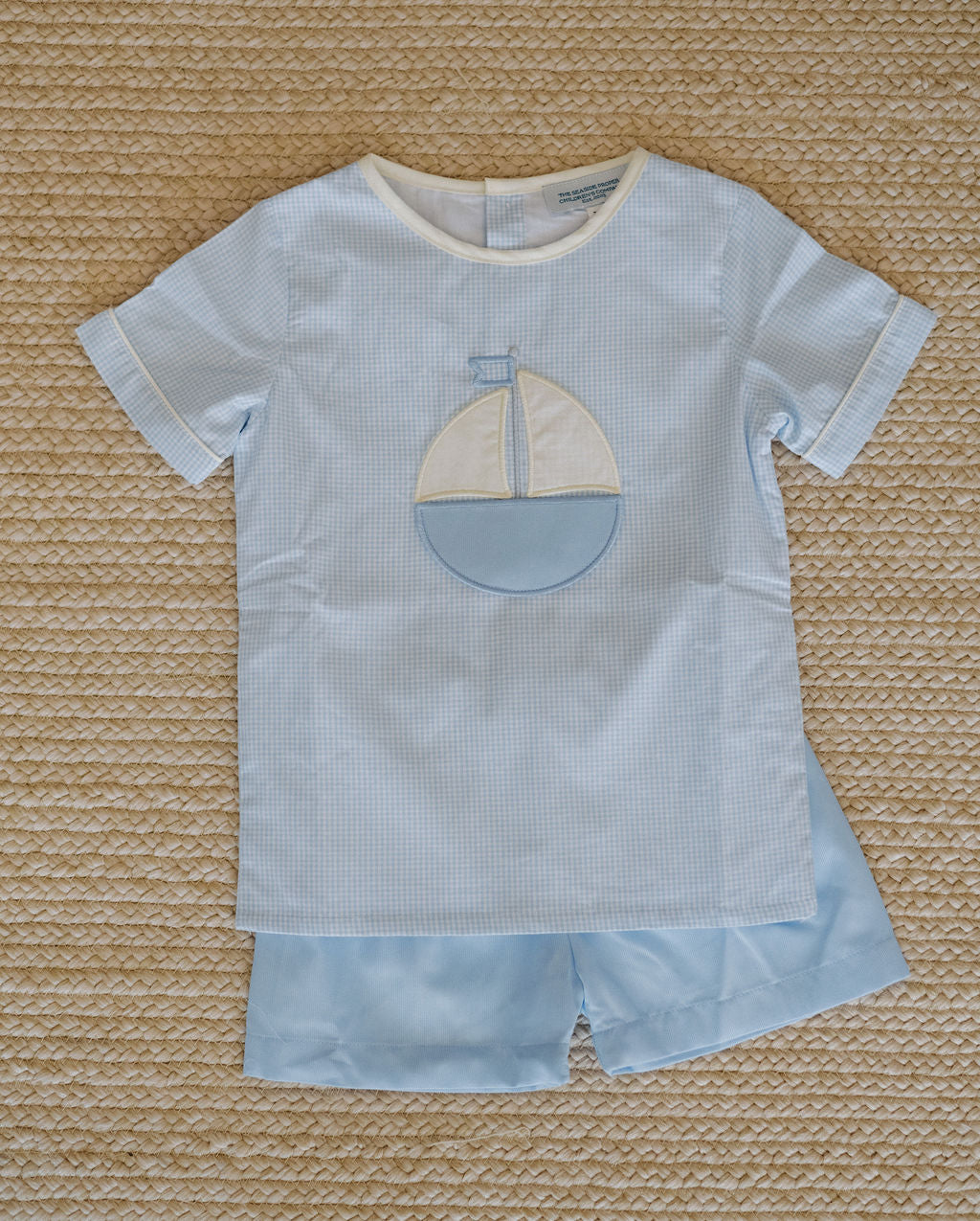 Boys Sailboat Pocket Appliqué Straight Cut Shortie Set