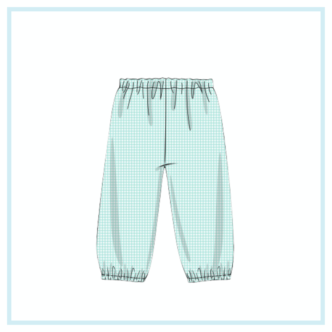 December Arrival Seafoam Gingham Bubble Pant (Dino Match)
