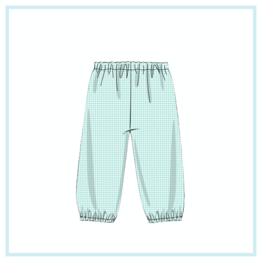 December Arrival Seafoam Gingham Bubble Pant (Dino Match)