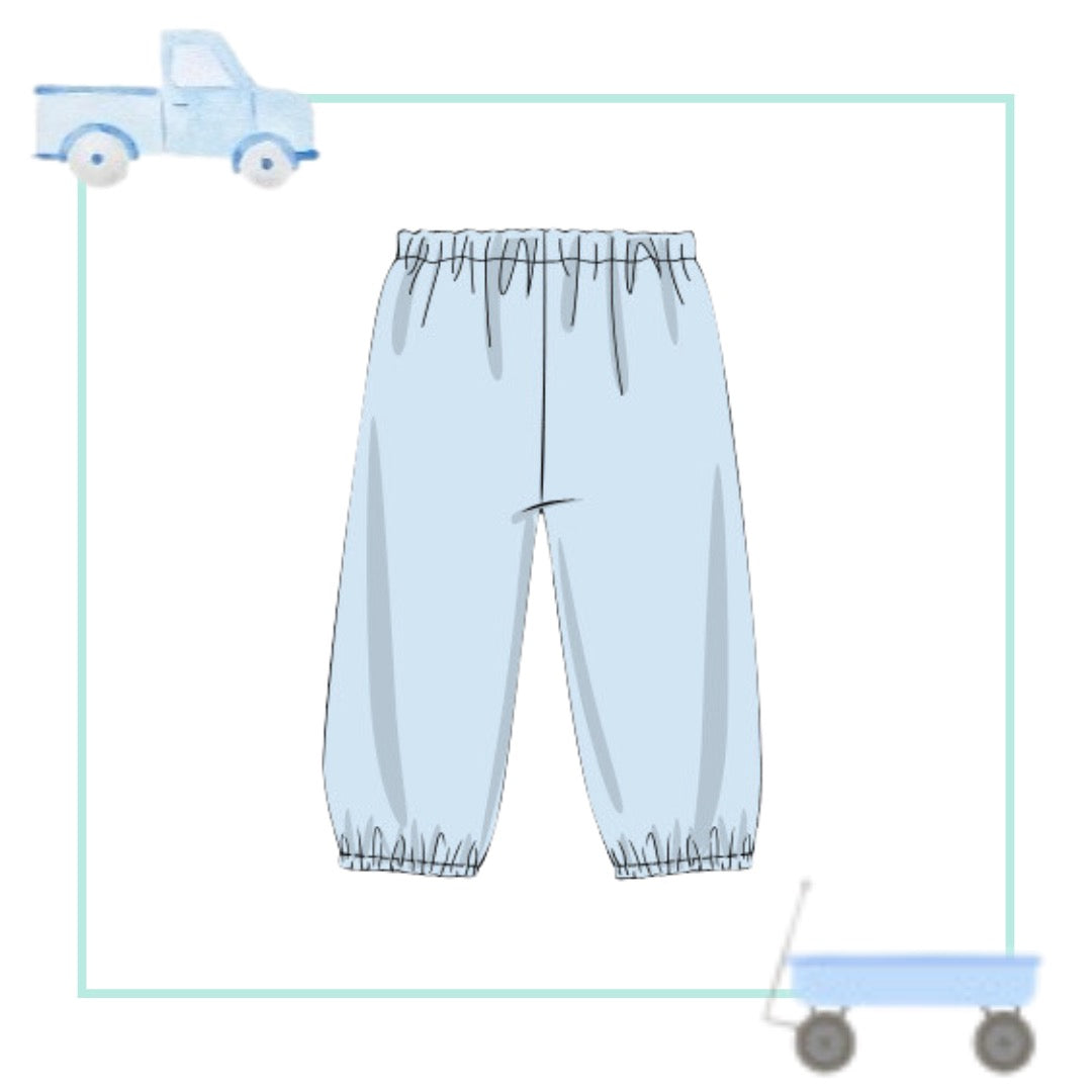 October Arrival Blue Pima Bubble Pant (Oct Wagon Ribbon, January Wagon, Truckin’ & Seaside Santa Match)