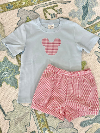 Mickey Applique Shirt/Bottom Set (Diaper Cover, Straight Shorts, or Wide Banded Shorts) 2 week turnaround