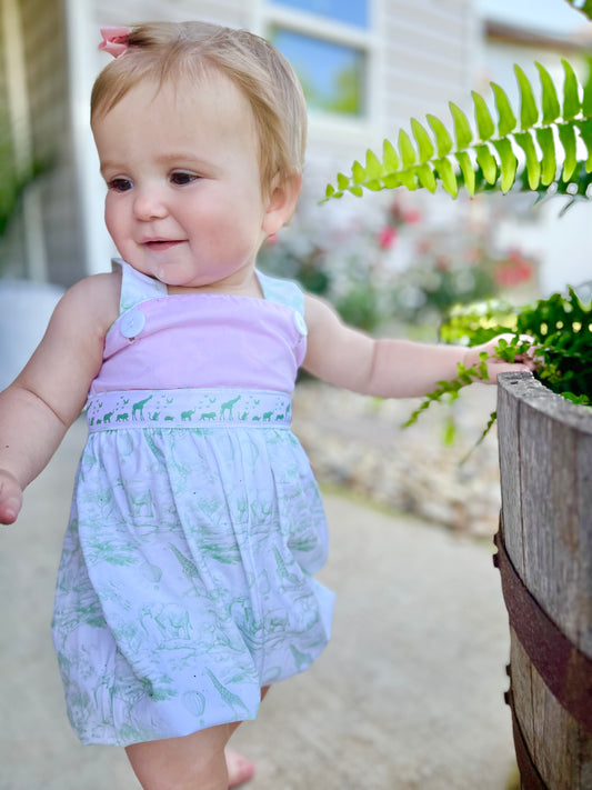 Girls Safari Ribbon Knit Bubble Romper