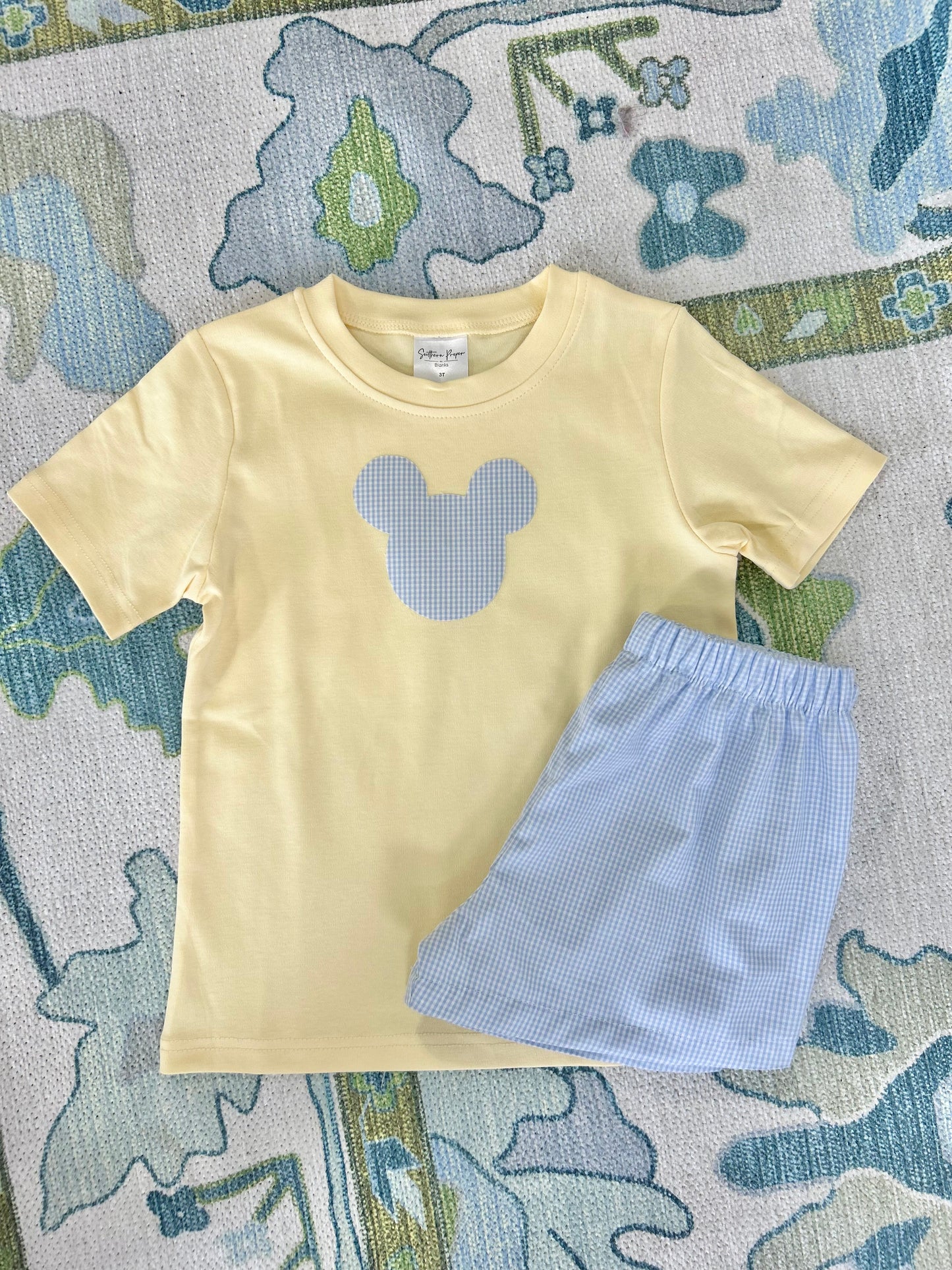 Mickey Applique Shirt/Bottom Set (Diaper Cover, Straight Shorts, or Wide Banded Shorts) 2 week turnaround