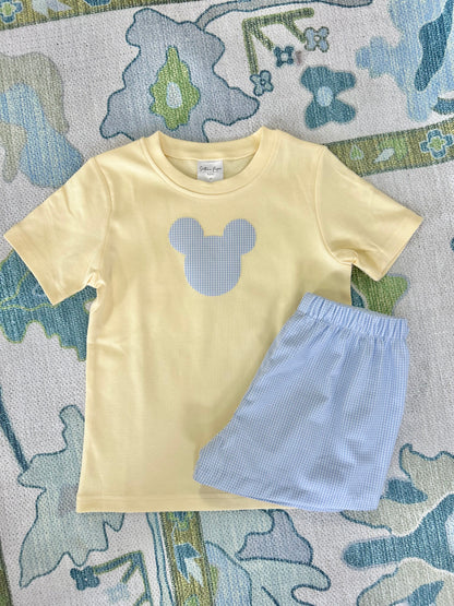 Mickey Applique Shirt/Bottom Set (Diaper Cover, Straight Shorts, or Wide Banded Shorts) 2 week turnaround