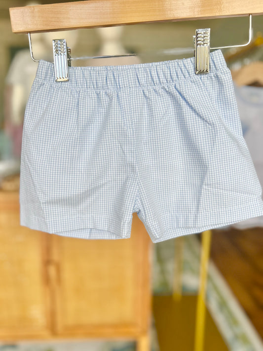 Baby Blue Gingham Boys Straight Shorties