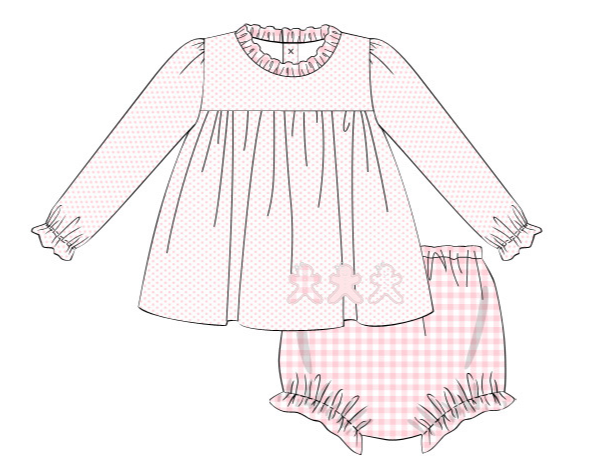 Pink Gingerbread Applique Knit Diaper Set