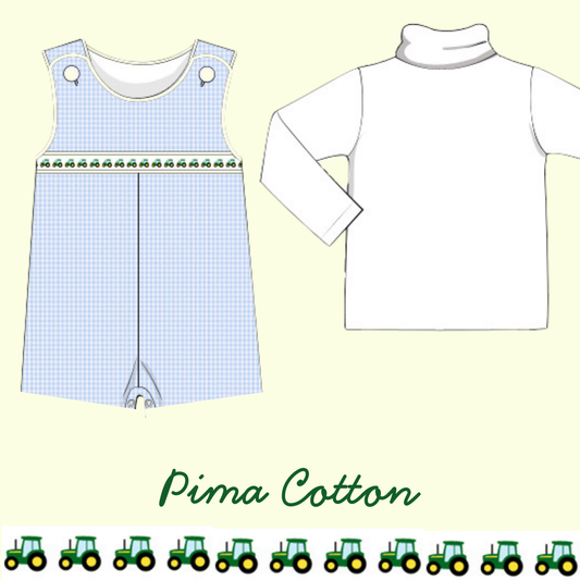 November Arrival Pima Cotton Tractor Ribbon Jon Jon Set