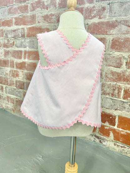 Swing Back Diaper Set (Top; Pink Chambray, Pastel Stripe Seersucker Buttons, Pink RR Trim. Pastel Stripe Seersucker Bloomer. 4 week tat)