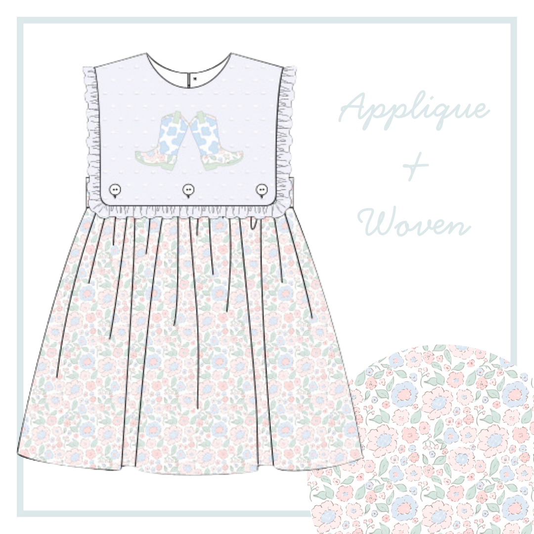 January Arrival Girls Boot Applique Dress