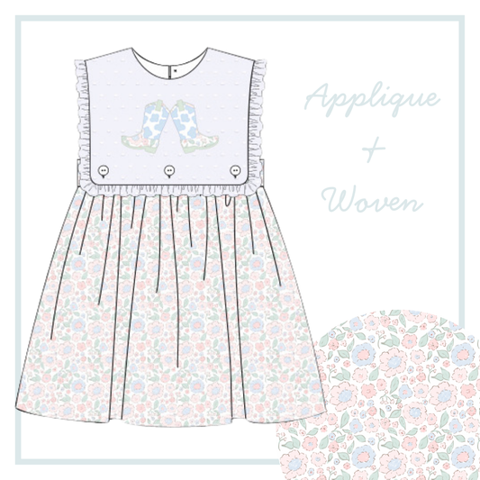 December Arrival Girls Boot Applique Dress
