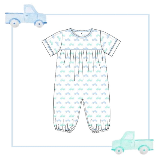 September Arrival Truckin’ Print PIMA Romper