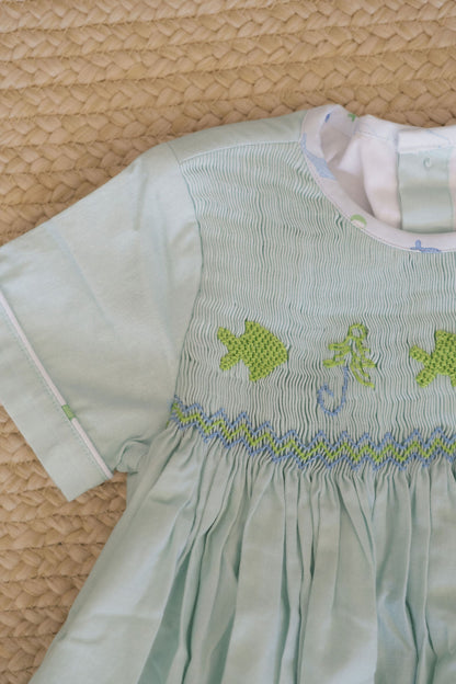 October Arrival The Henry Set: Woven Seafoam & Smocked; Bubble Pant SET (pond pals print)