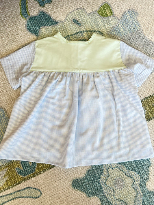 Cooper Top Blue Windowpane, Seafoam Pique Yoke - made in-house in the USA (March completion)