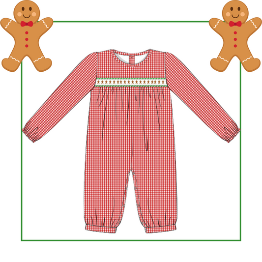 October Presale Boys Gingerbread Ribbon Bubble Romper