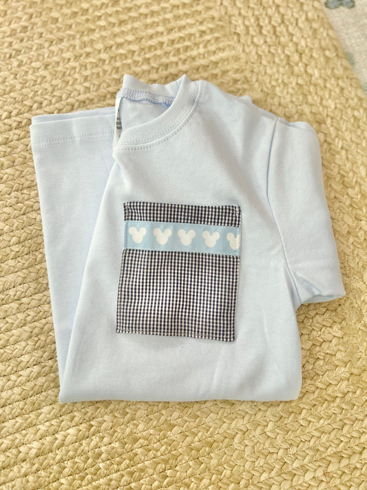 Short Sleeve Blue Mouse Ribbon Pocket Tee (2 week TAT)