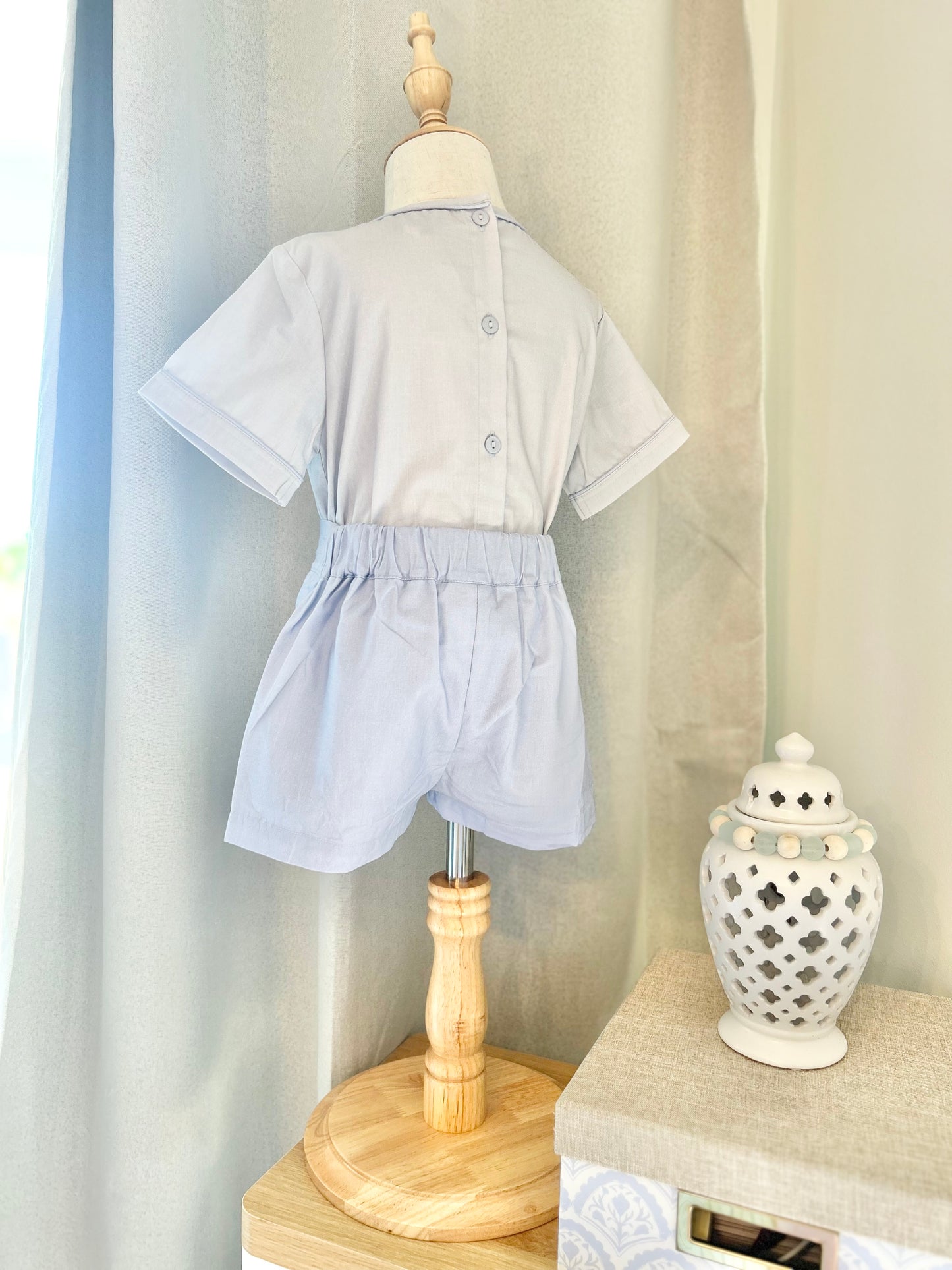 Lamb & Cross Ribbon Boys Flat Front Shortie Set (fits TTS)
