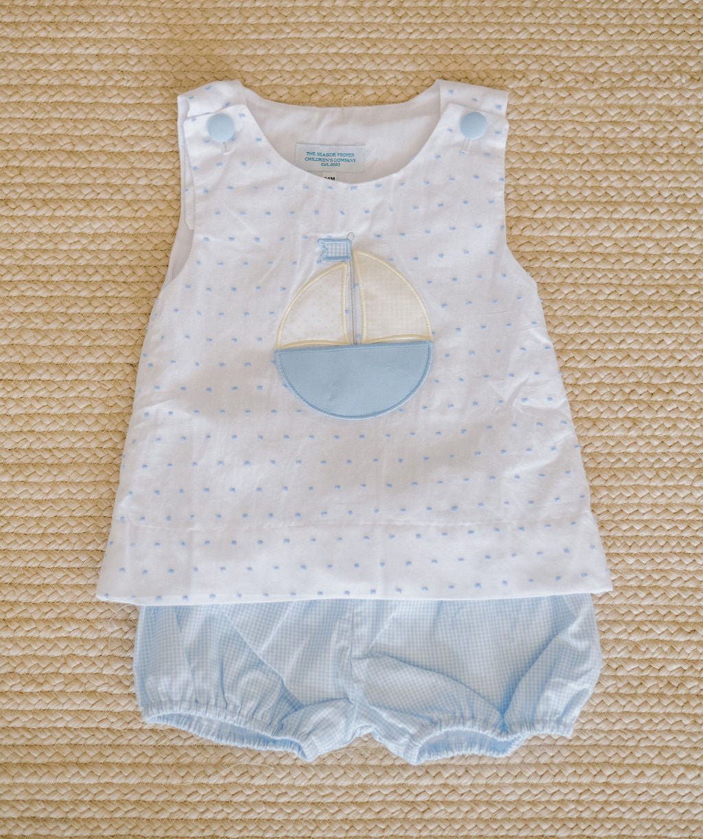 Boys Sailboat Pocket Appliqué Bubble Short Set