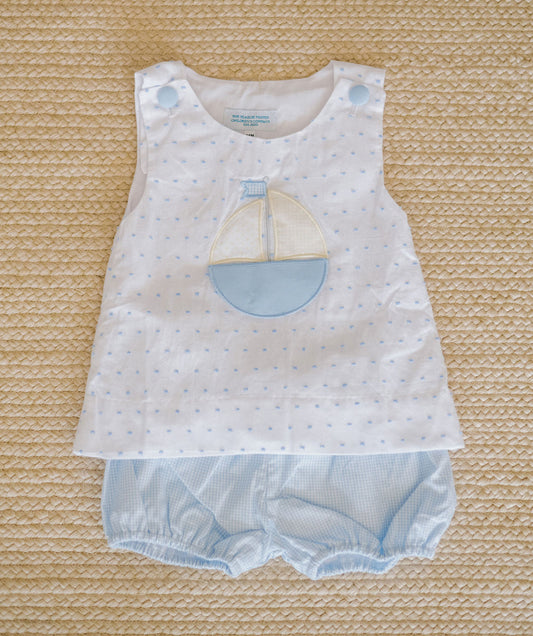 Boys Sailboat Pocket Appliqué Bubble Short Set