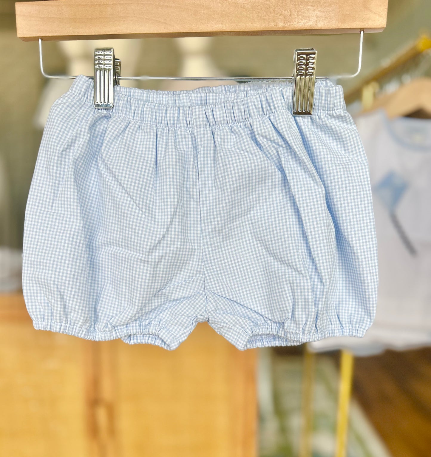 Baby Blue Gingham Boys Bubble Shorties