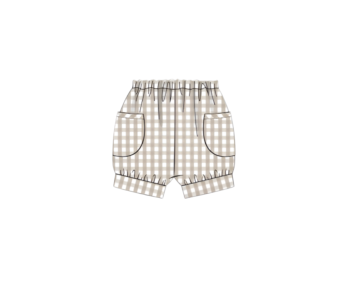 August Arrival Tan Medium Gingham Wide Banded Shorties